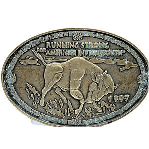 Buffalo Belt Buckle Running Strong American Indian Youth Native Vintage 1997